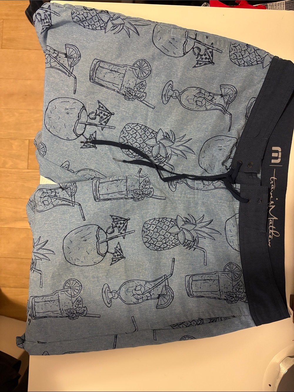 Travis Matthew Blue Pineapple & Cocktail Print Mens' Swim Shorts